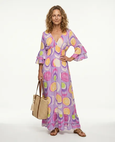 Maxikleid mit Print in lila von H. Trend