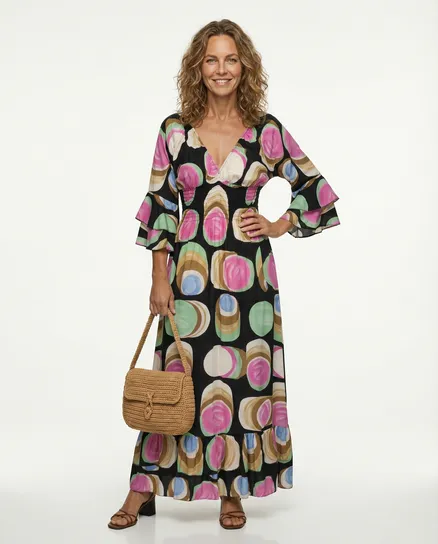 Maxikleid mit Print in schwarz von H. Trend