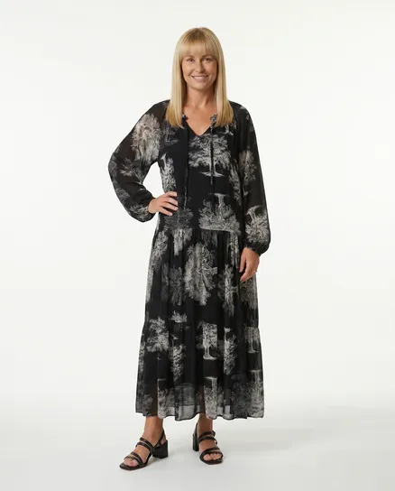 Maxikleid mit Seide in schwarz von Made in Italy