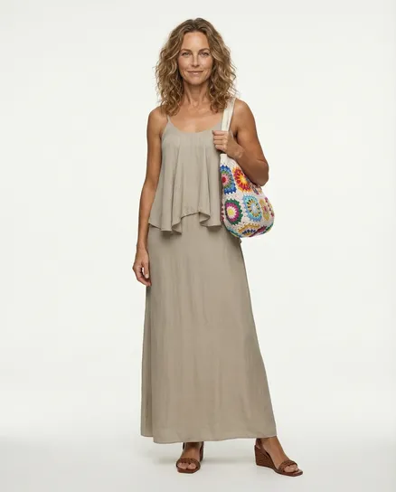 Maxikleid mit Seide in taupe von H. Trend