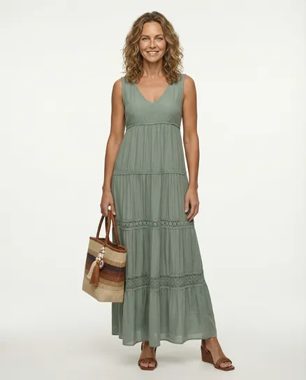 Maxikleid mit Seide 2tlg. in khaki von Made in Italy