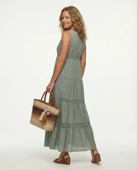 Maxikleid mit Seide 2tlg. in khaki von Made in Italy