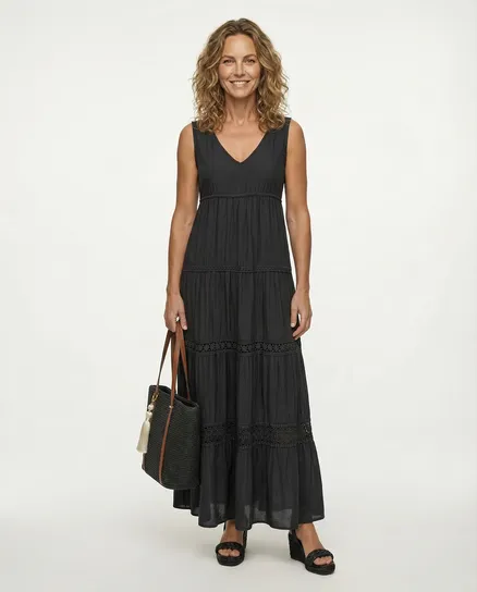 Maxikleid mit Seide 2tlg. in schwarz von Made in Italy