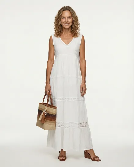 Maxikleid mit Seide 2tlg. in wei� von Made in Italy