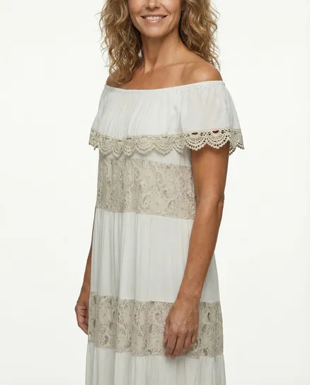 Maxikleid mit Spitze in beige von Made in Italy