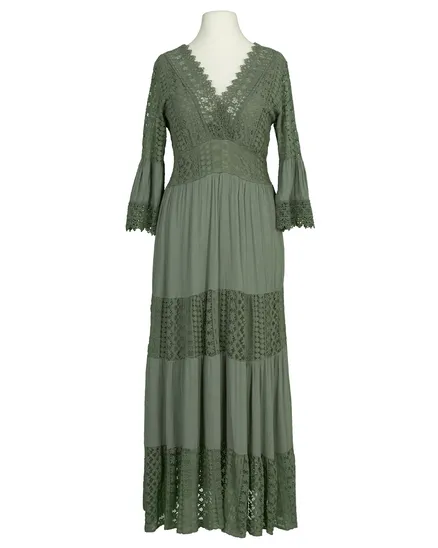 Maxikleid mit Spitze in khaki von H. Trend