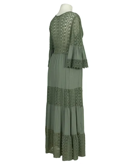 Maxikleid mit Spitze in khaki von H. Trend