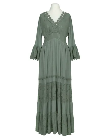 Maxikleid mit Spitze in oliv von Made in Italy