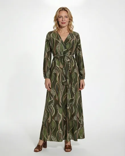 Maxikleid Wickeloptik in oliv von Made in Italy