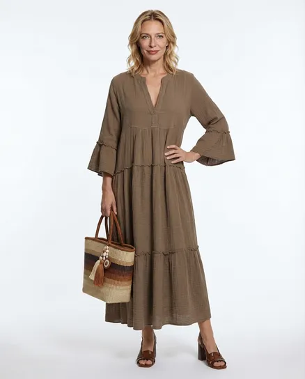 Musselin Maxikleid in camel von Made in Italy