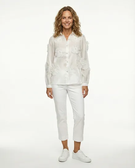 Organza Bluse mit Blumen in wei� von Timiami