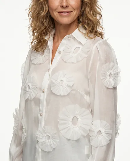 Organza Bluse mit Blumen in wei� von Timiami
