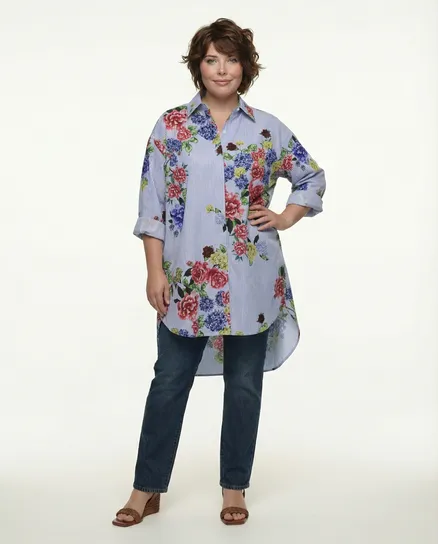 Oversize Bluse Floral in blau von fashion made in italy