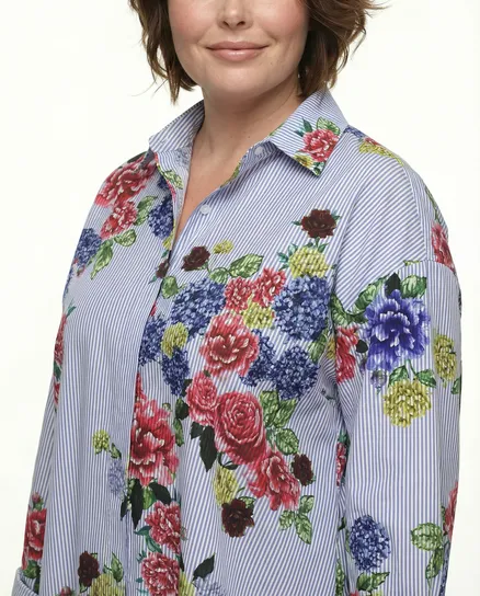 Oversize Bluse Floral in blau von fashion made in italy