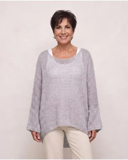 Oversize Pullover Grobstrick in hellgrau von New Collection