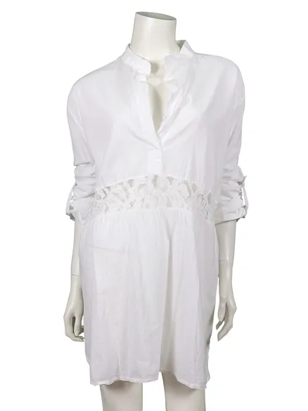 Oversize Tunika mit Spitze in wei� von Pronto Moda