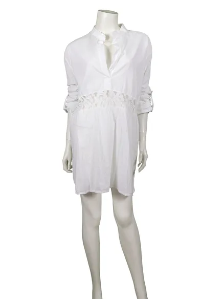 Oversize Tunika mit Spitze in wei� von Pronto Moda