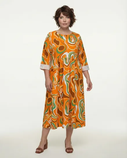 Popeline Kleid Print in orange von Made in Italy