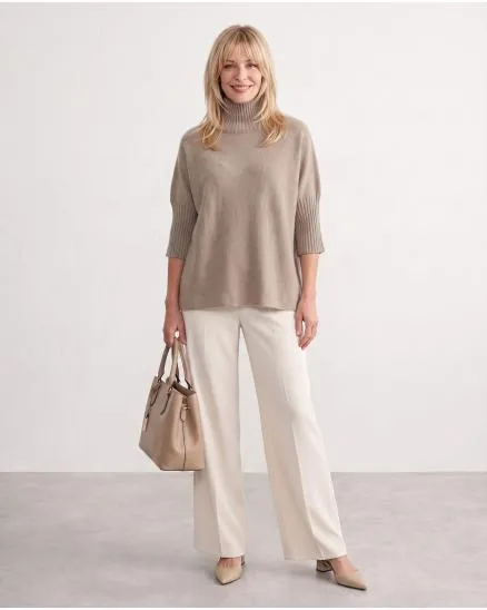 Pullover Kastenform in hellbraun von Made in Italy