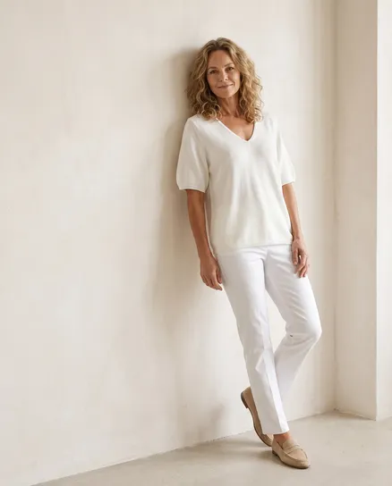 Pullover Kurzarm in beige von Made in Italy