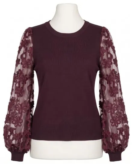Pullover mit Bl�ten�rmeln in aubergine von Clara