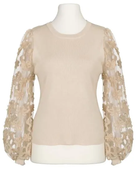 Pullover mit Bl�ten�rmeln in beige von Clara