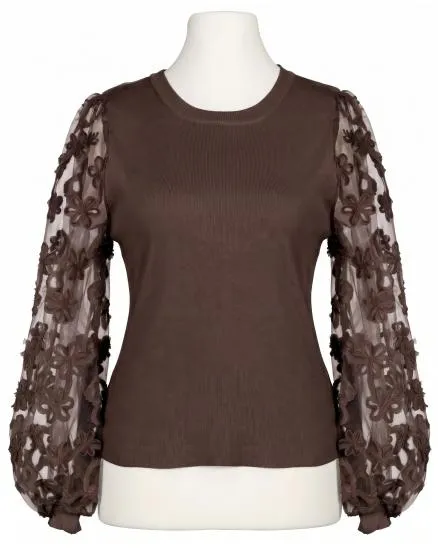 Pullover mit Bl�ten�rmeln in braun von Clara