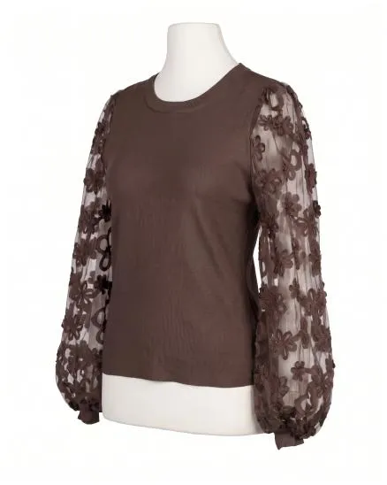 Pullover mit Bl�ten�rmeln in braun von Clara