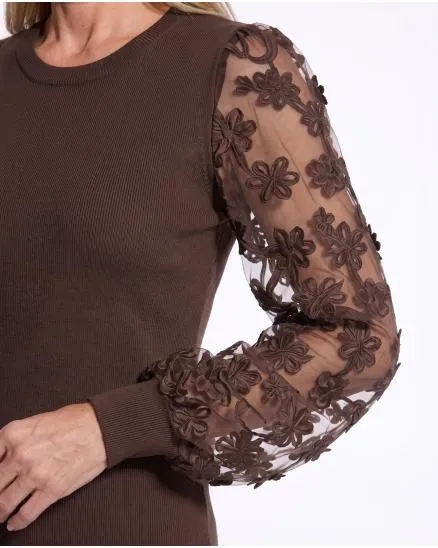 Pullover mit Bl�ten�rmeln in braun von Clara