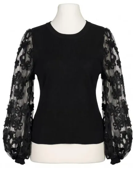 Pullover mit Bl�ten�rmeln in schwarz von Clara