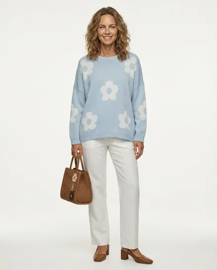 Pullover mit Blumen in hellblau von Made in Italy