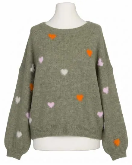 Pullover mit Herzen in khaki von Selected Touch