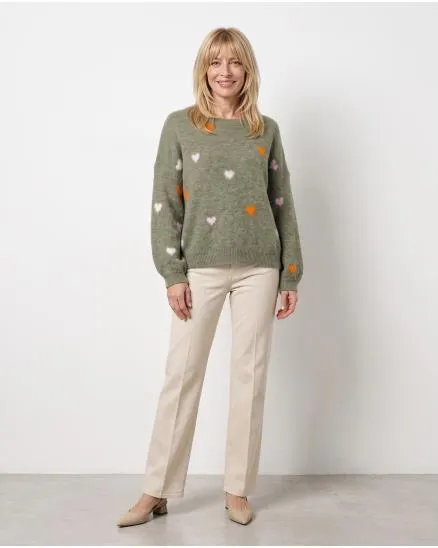 Pullover mit Herzen in khaki von Selected Touch