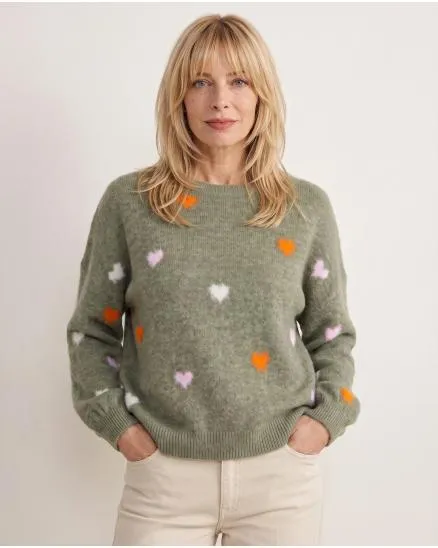 Pullover mit Herzen in khaki von Selected Touch