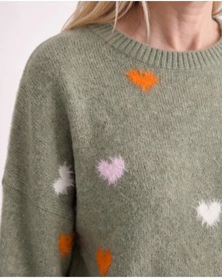 Pullover mit Herzen in khaki von Selected Touch