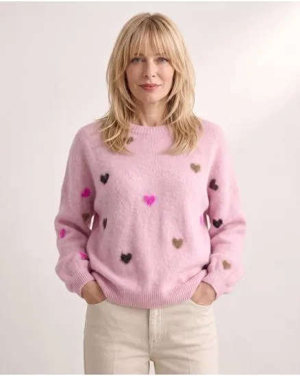 Pullover mit Herzen in rosa von Selected Touch