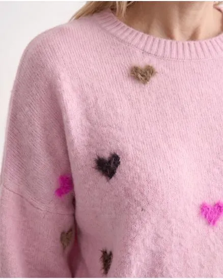 Pullover mit Herzen in rosa von Selected Touch