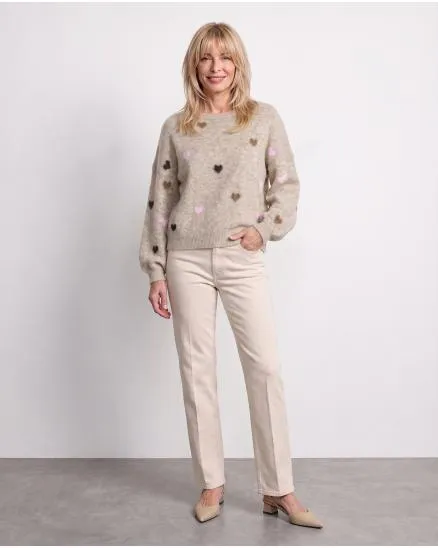 Pullover mit Herzen in taupe von Selected Touch