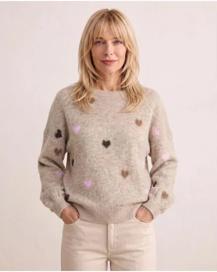 Pullover mit Herzen in taupe von Selected Touch