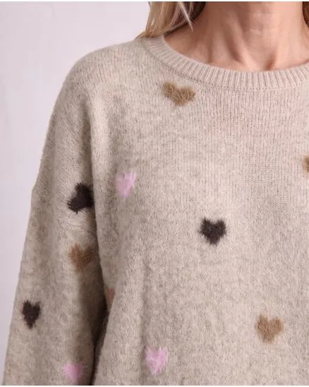 Pullover mit Herzen in taupe von Selected Touch