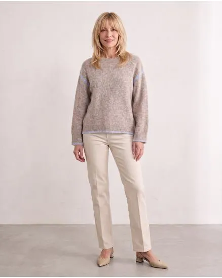 Pullover mit Kontraststreifen in hellbraun von Selected Touch