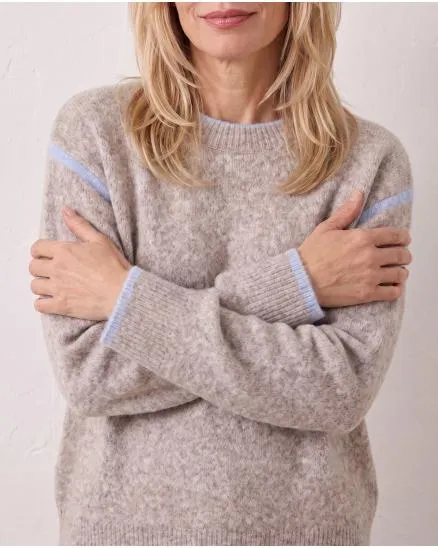 Pullover mit Kontraststreifen in hellbraun von Selected Touch