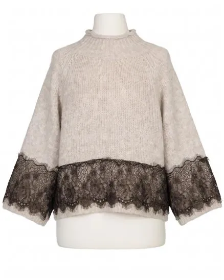 Pullover mit Spitze in beige von Made in Italy