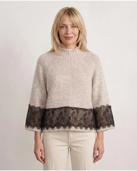 Pullover mit Spitze in beige von Made in Italy