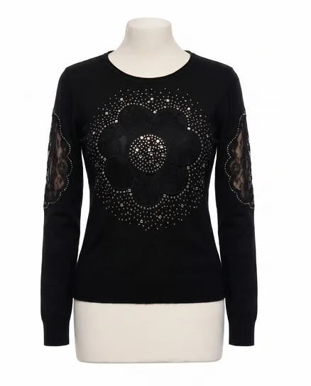 Pullover mit Spitze in schwarz von Memory & Co