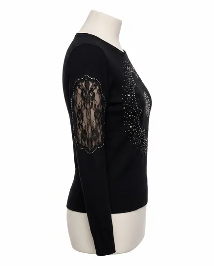 Pullover mit Spitze in schwarz von Memory & Co