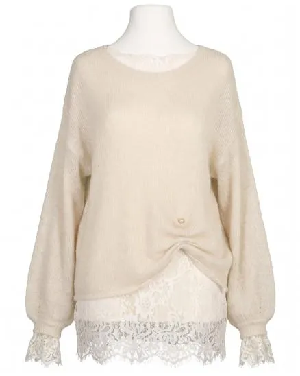 Pullover mit Spitzenshirt 2-tlg. in creme von Italian Design