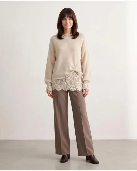 Pullover mit Spitzenshirt 2-tlg. in creme von Italian Design