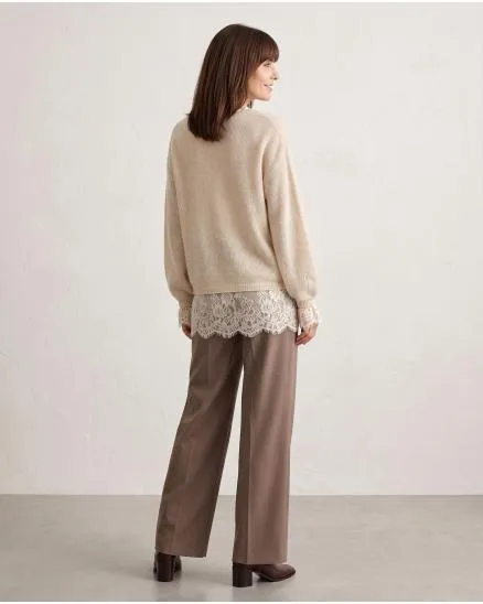 Pullover mit Spitzenshirt 2-tlg. in creme von Italian Design