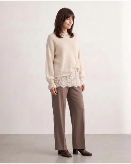 Pullover mit Spitzenshirt 2-tlg. in creme von Italian Design